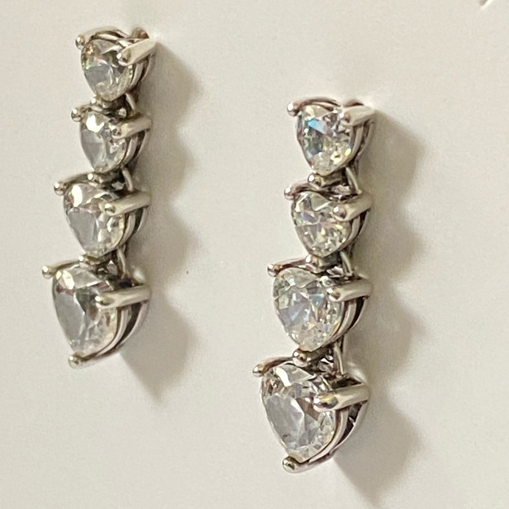 Sterling Silver 925 Cubic Zirconia Heart Dangle Drop Earrings